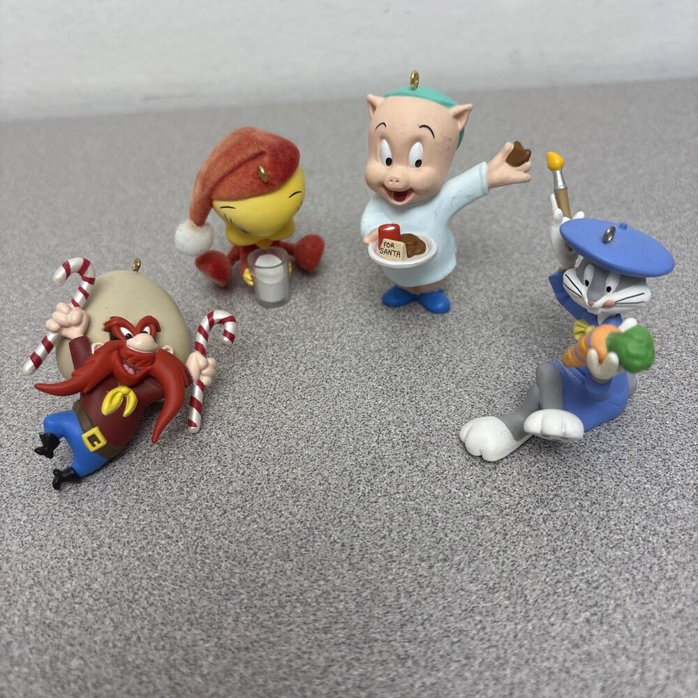 Lot Of 4 Hallmark Looney Tunes Ornaments, Elmer, Tweety, Bugs, Yosemite Sam